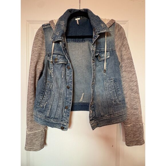 Free People Jackets & Blazers - Free People Denim Knit Hooded Casual Fall Winter Denim Jacket